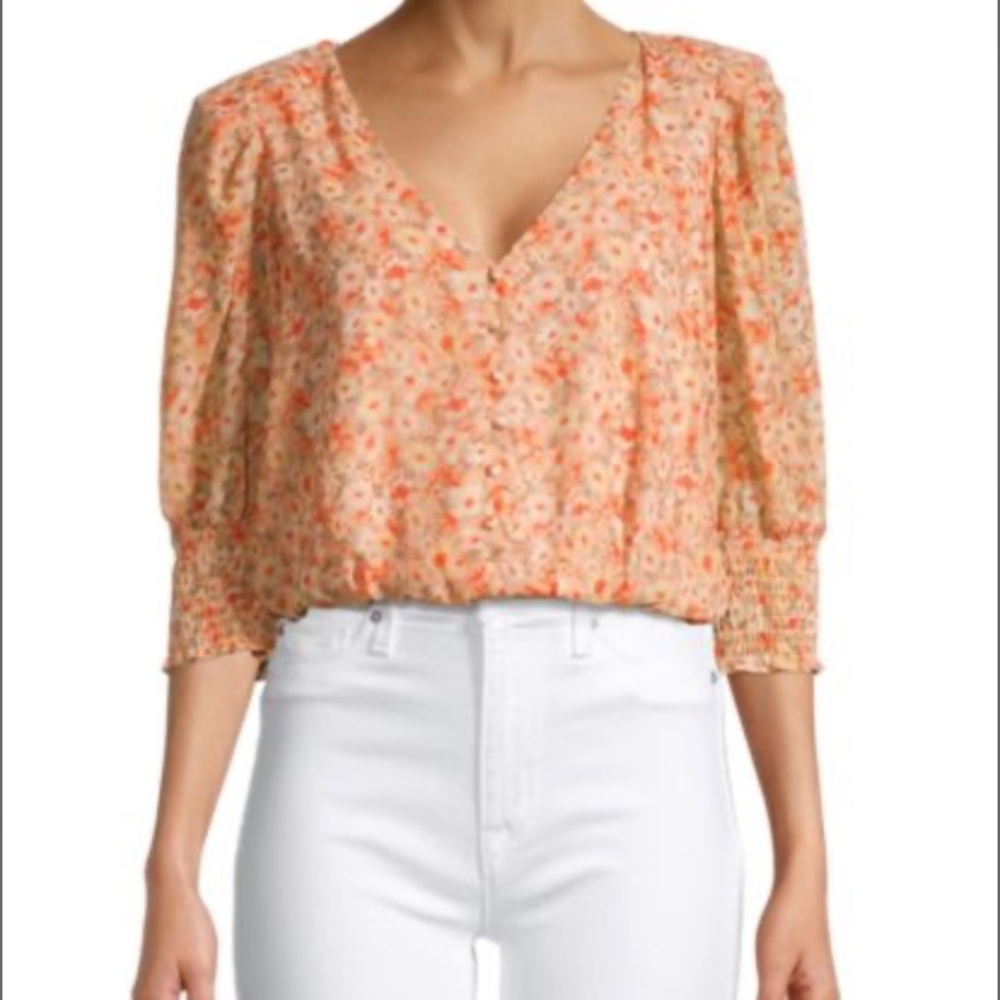 Lush Saks Fifth Ave orange & yellow floral crop blouse S